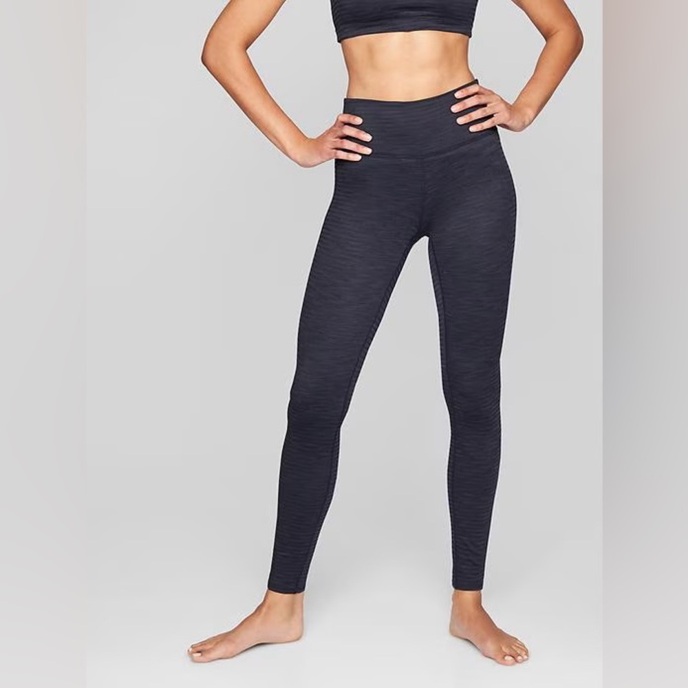 Athleta High Rise Ripple Chaturanga Tight Textured Leggings Size Large Navy Blue